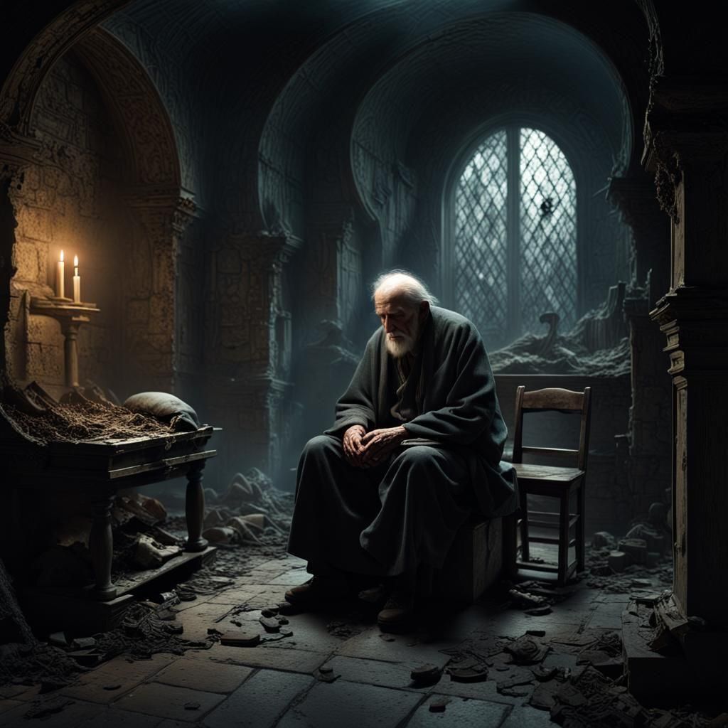 Death Visits an Old Man: Dark Fantasy Art