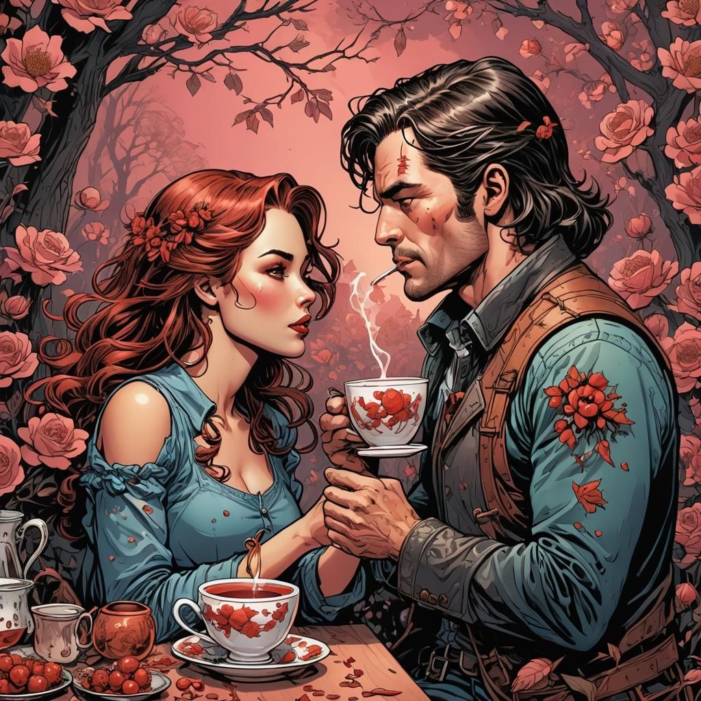 Stylized Comic Book Art: Rose Hip Tea