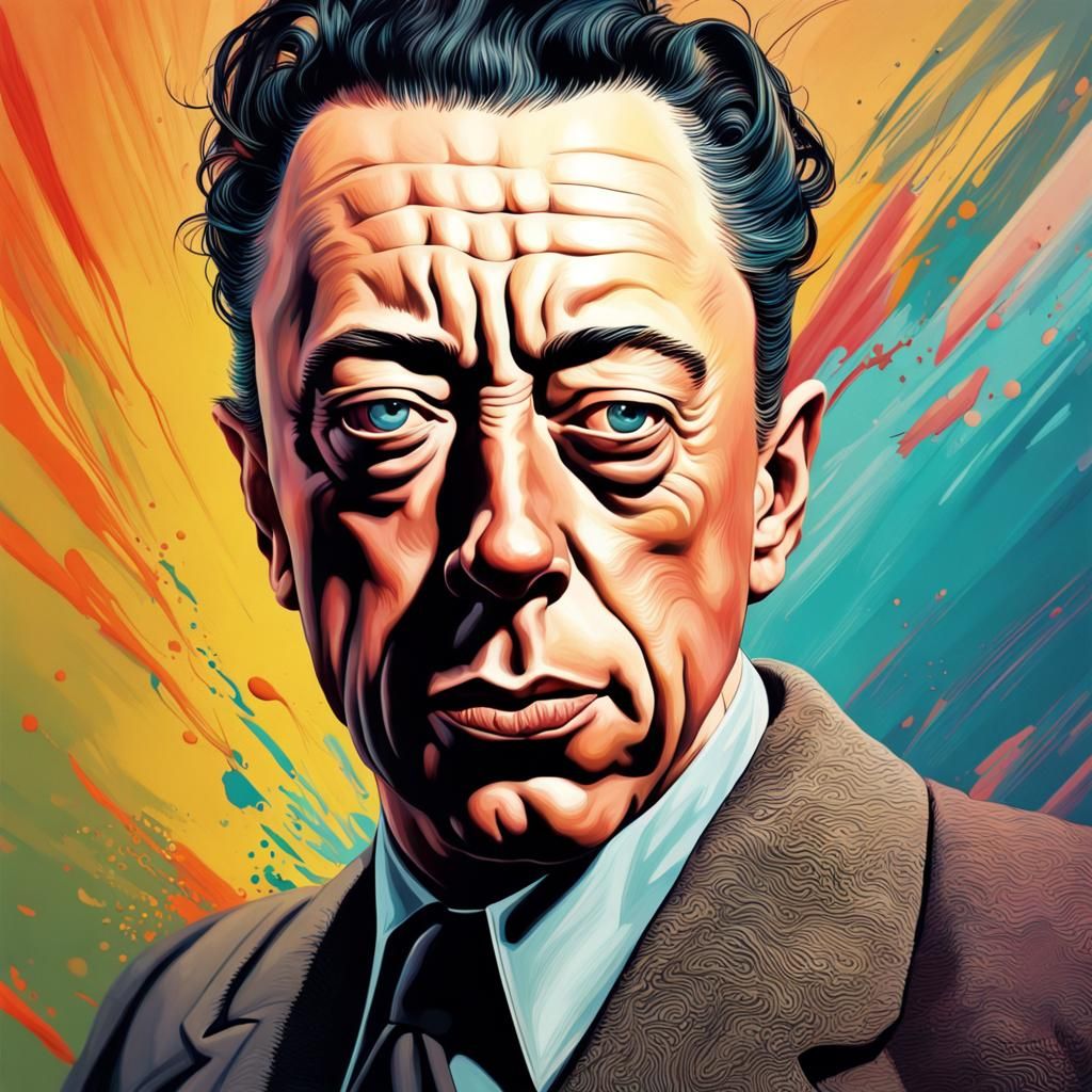 Hyperrealistic Portrait of Albert Camus in Splash Art Style