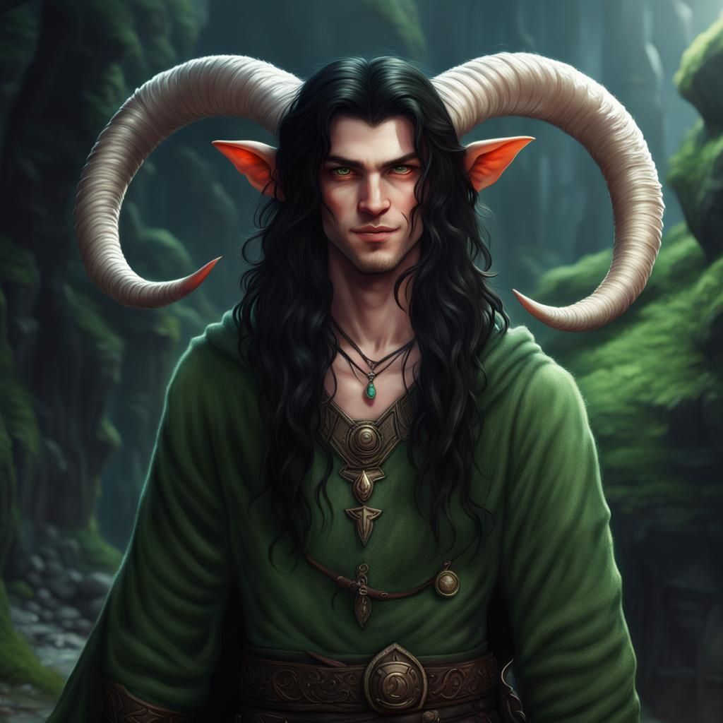 Cute Tiefling Boy with Freckles and White Horns