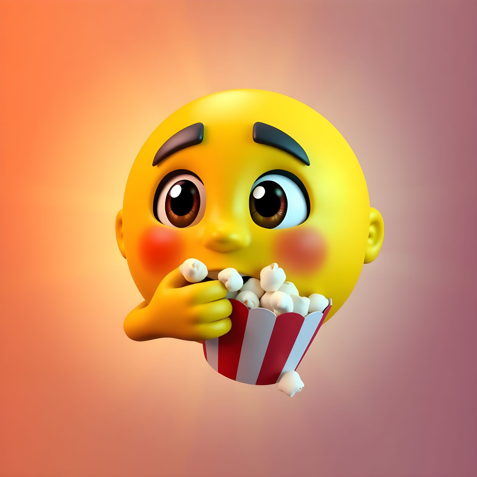 Cinematic Yellow Emoji Eats Popcorn with Curious Expression