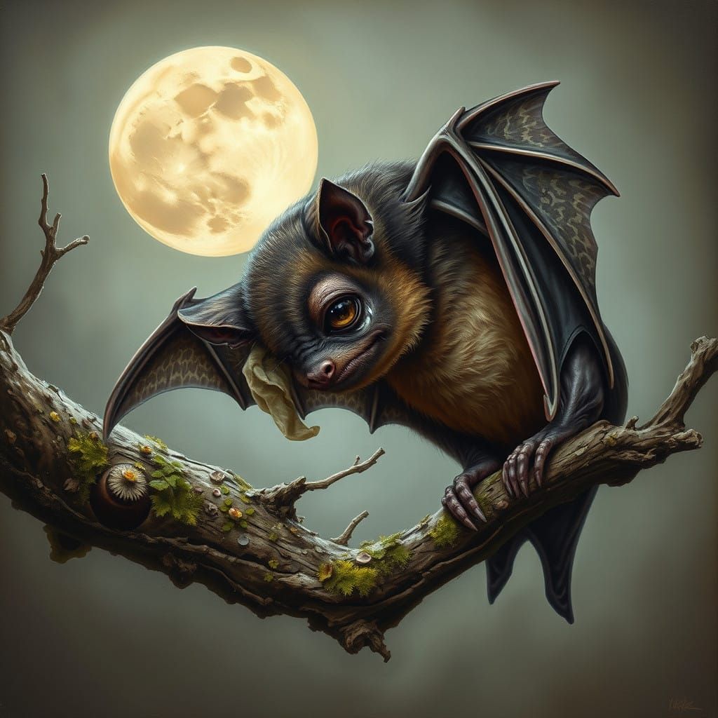 Sad bat crying with broken wing