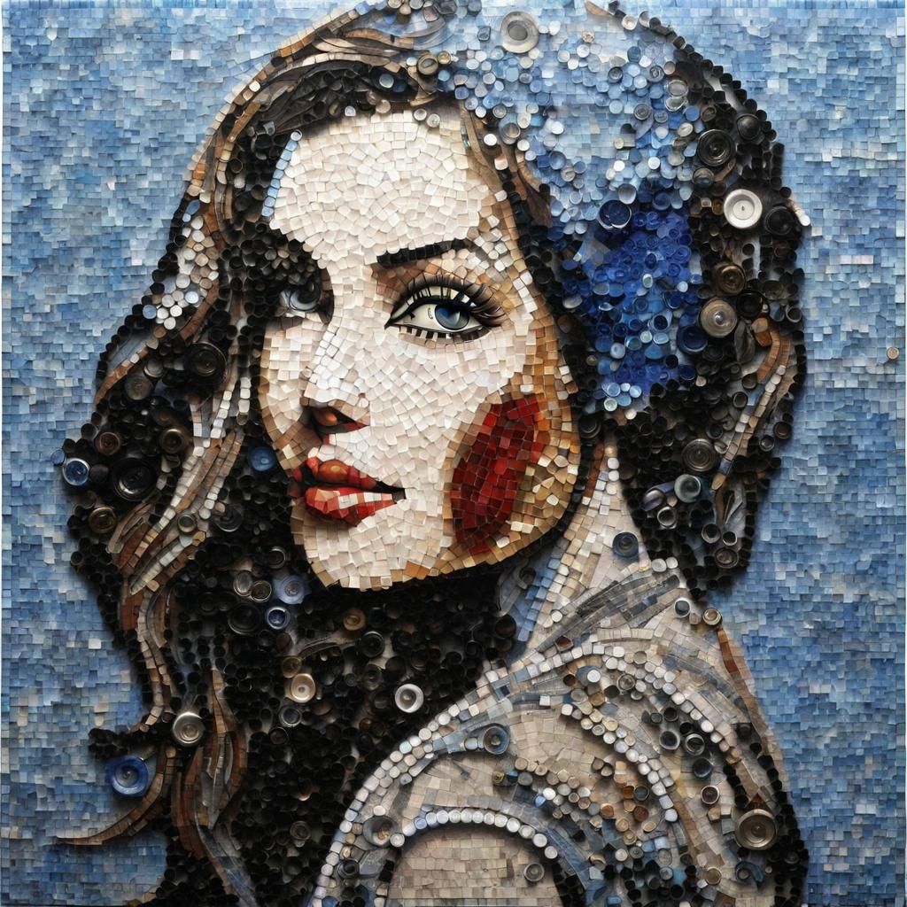 Recycled Beauty: A Woman's Portrait from Discarded Materials