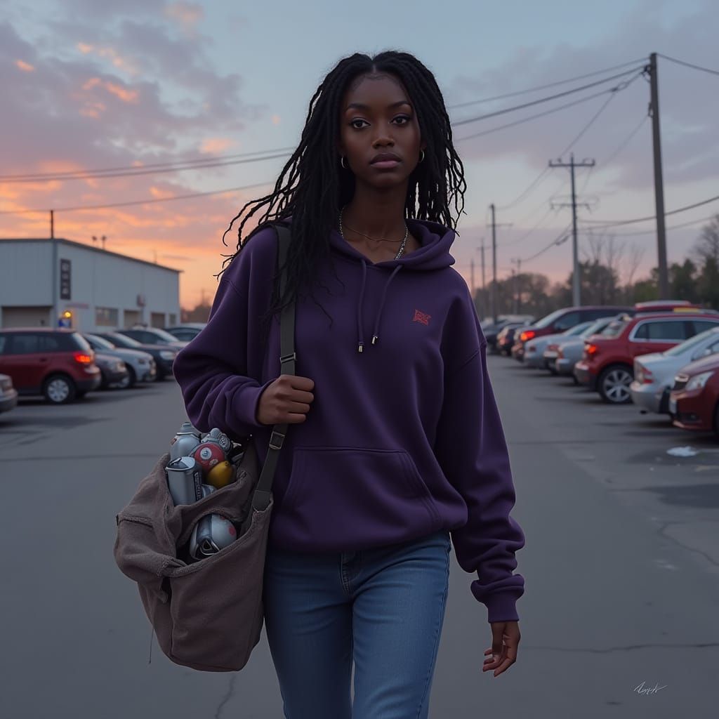 Hyper-Realistic Portrait of Young Woman in Parking Lot
