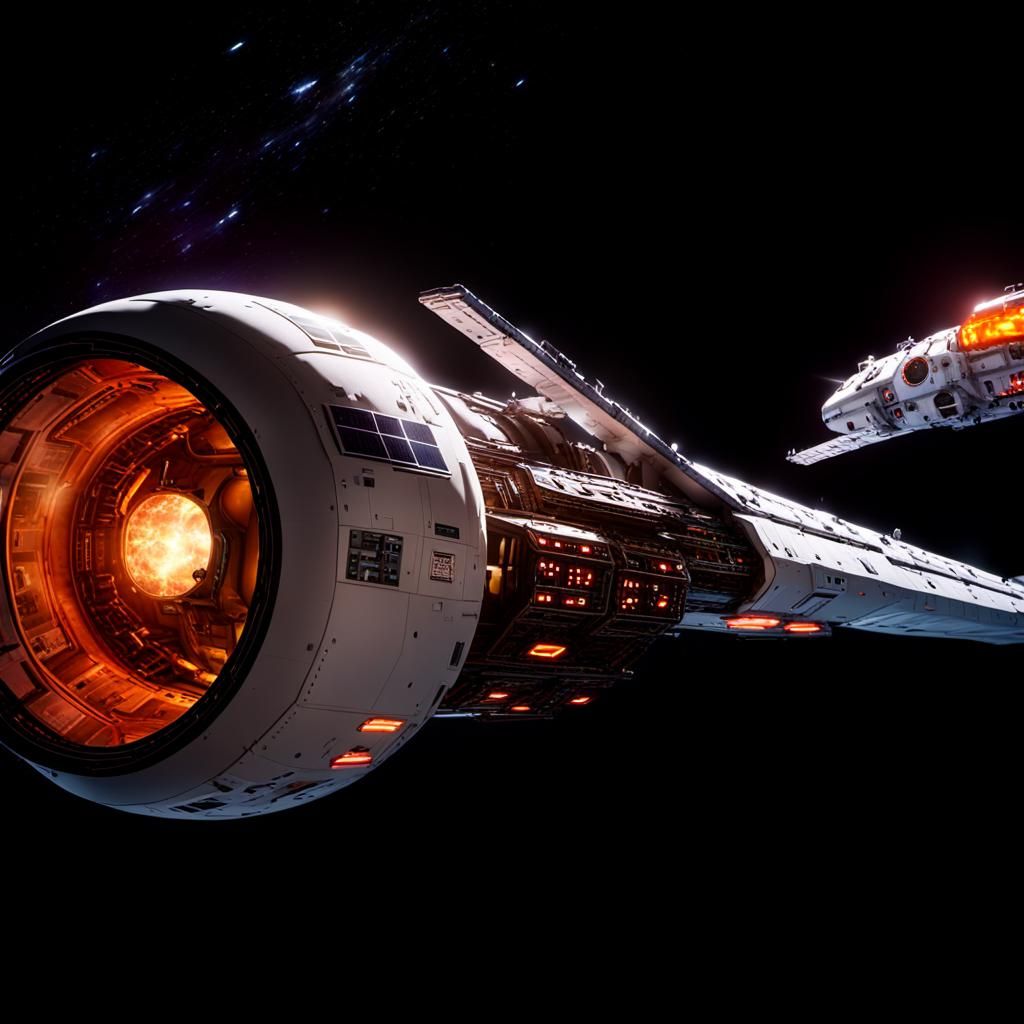 Astronaut Floating Near Spaceship in Sci-Fi Art