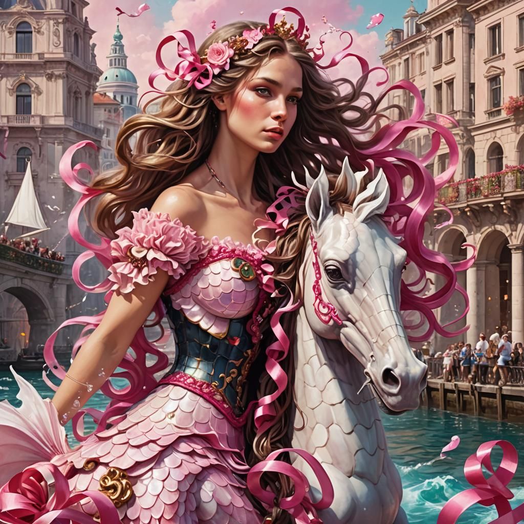 Italian Mermaid Blows Whistle in Venetian Cityscape