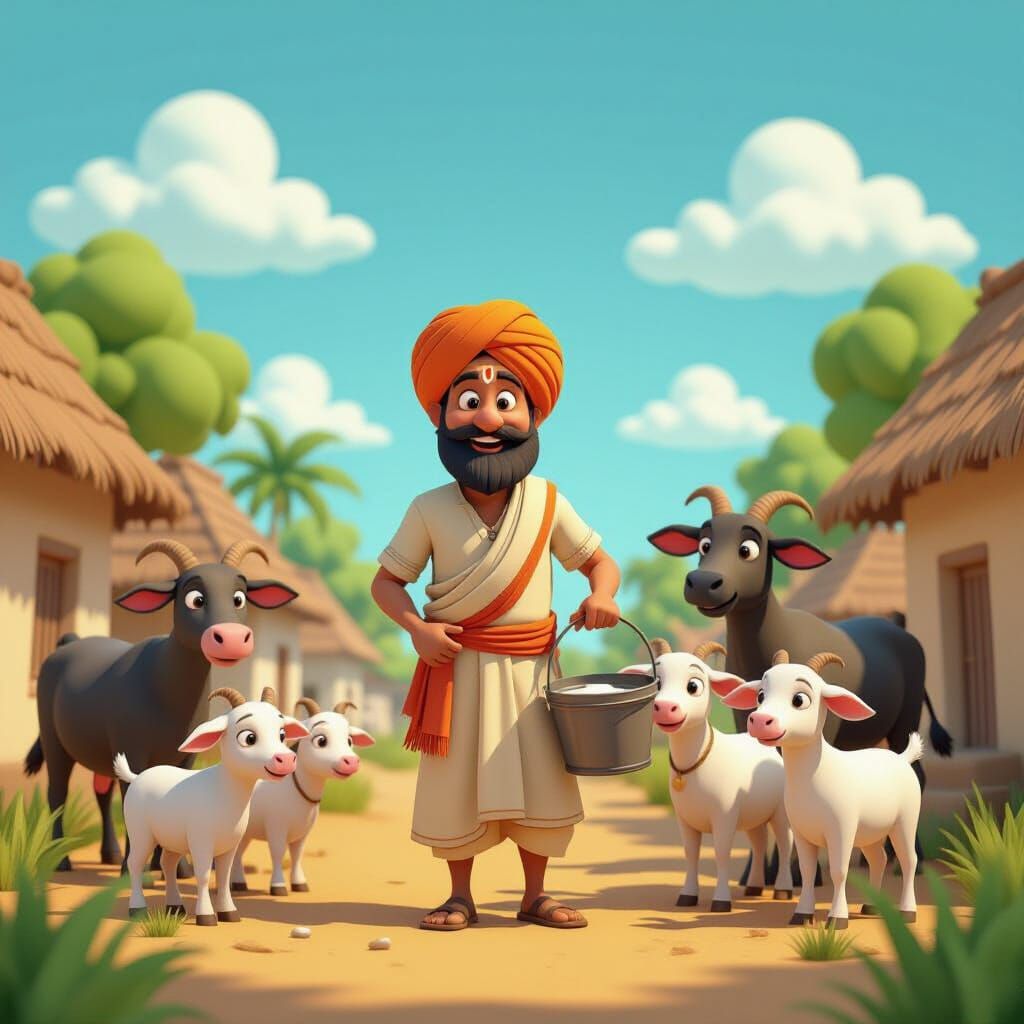 Farmer Collecting Milk in Vibrant Indian Village