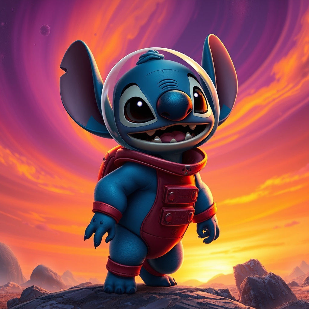 Simba as Astronaut Stitch in Sci-Fi Sunset