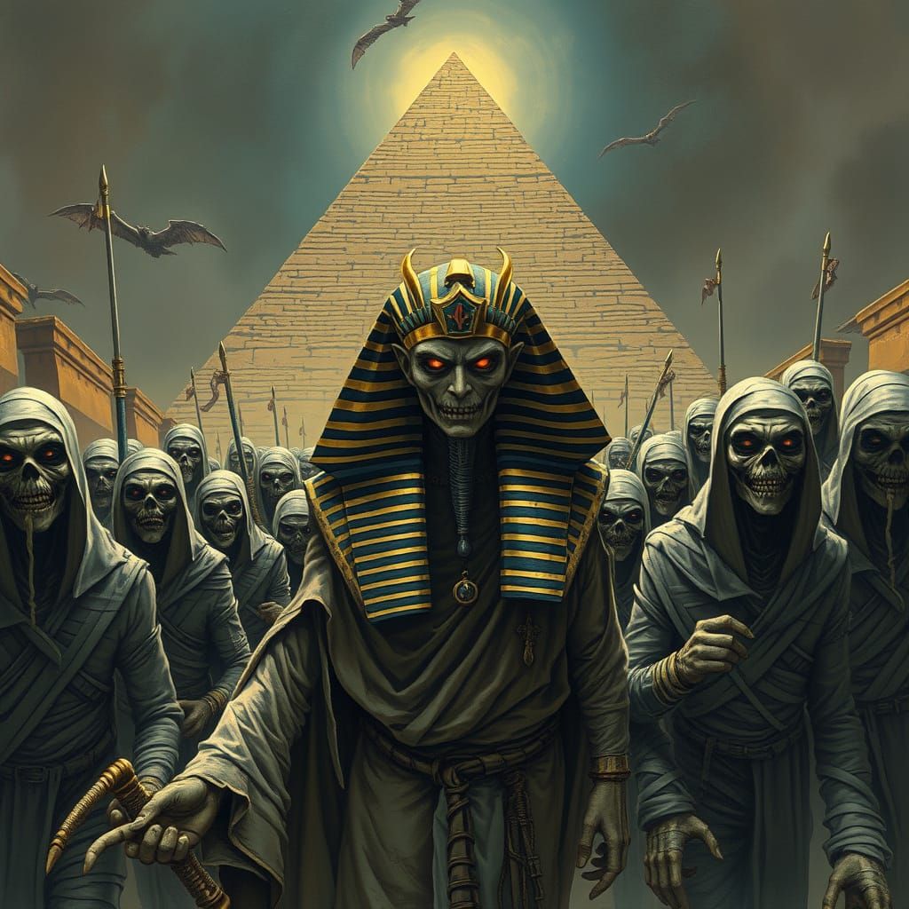 Vampire Pharaoh Leads Undead Army: Fantasy Art