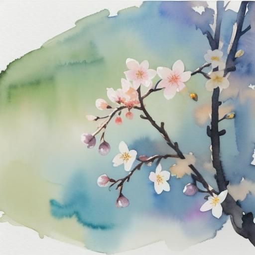 Bright Watercolor Apple Blossoms