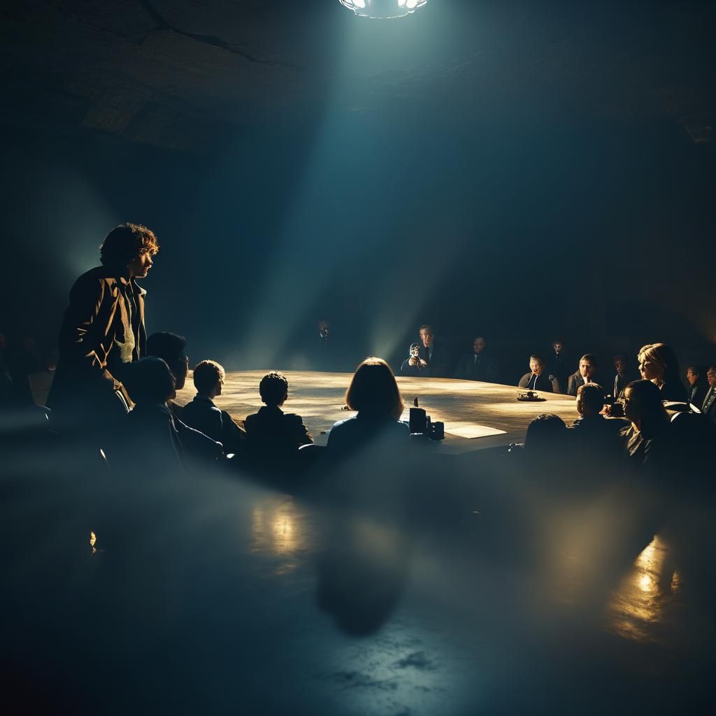 Underground Meeting Sets World's Fate: Cinematic Film Still