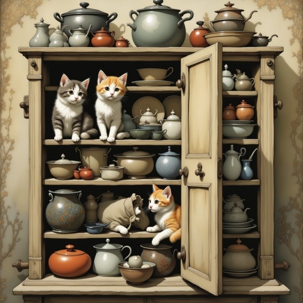 Cats in Cupboard: Intricate Art by Pacheco