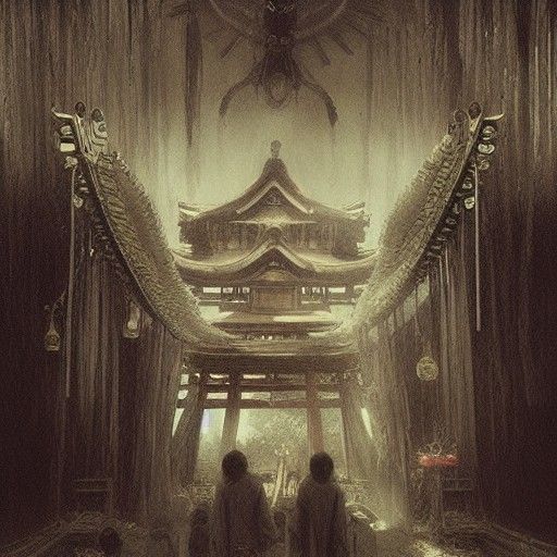 Eerie Shinto Shrine in Gothic Horror Style