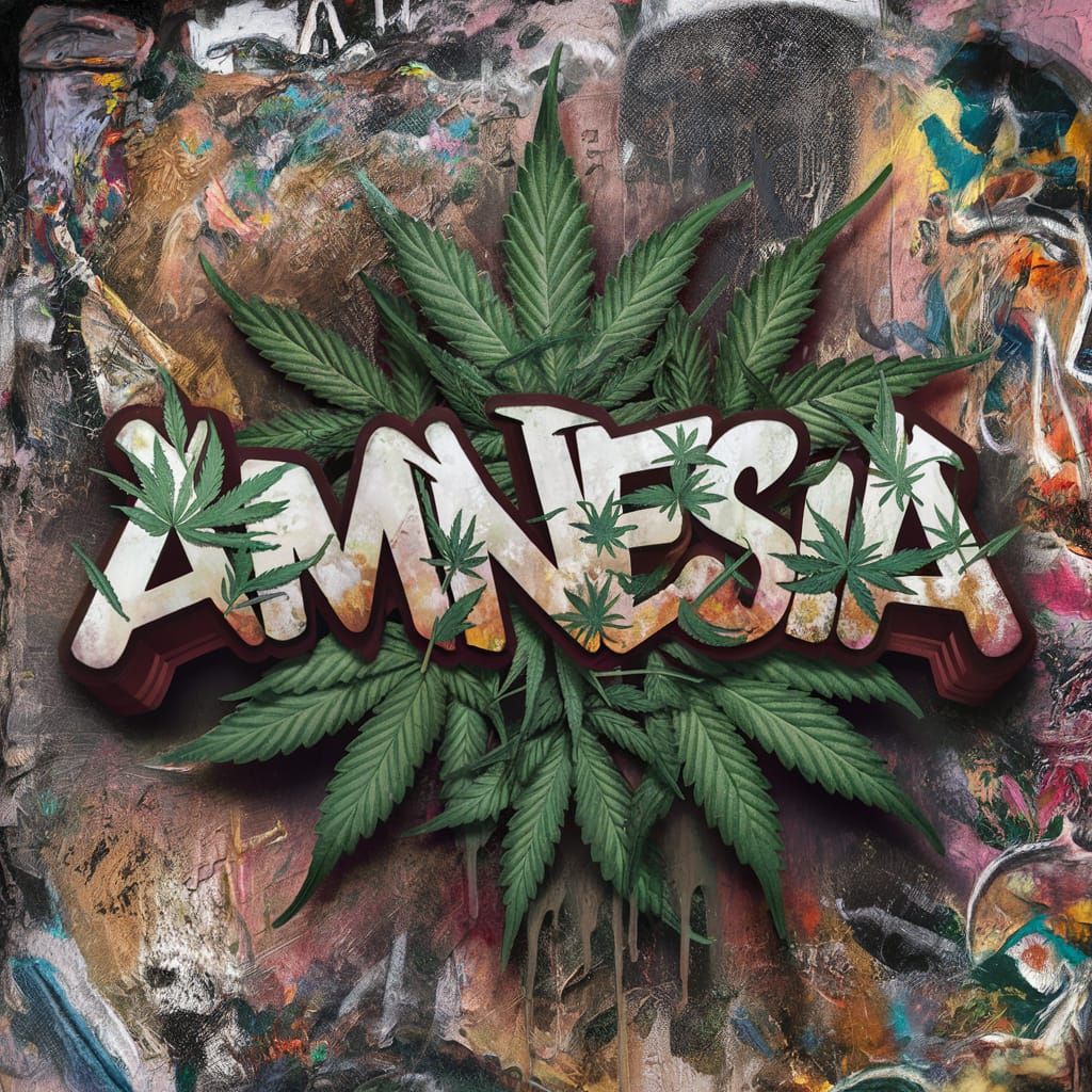 Colorful Graffiti Art: Amnesia with Cannabis Leaves