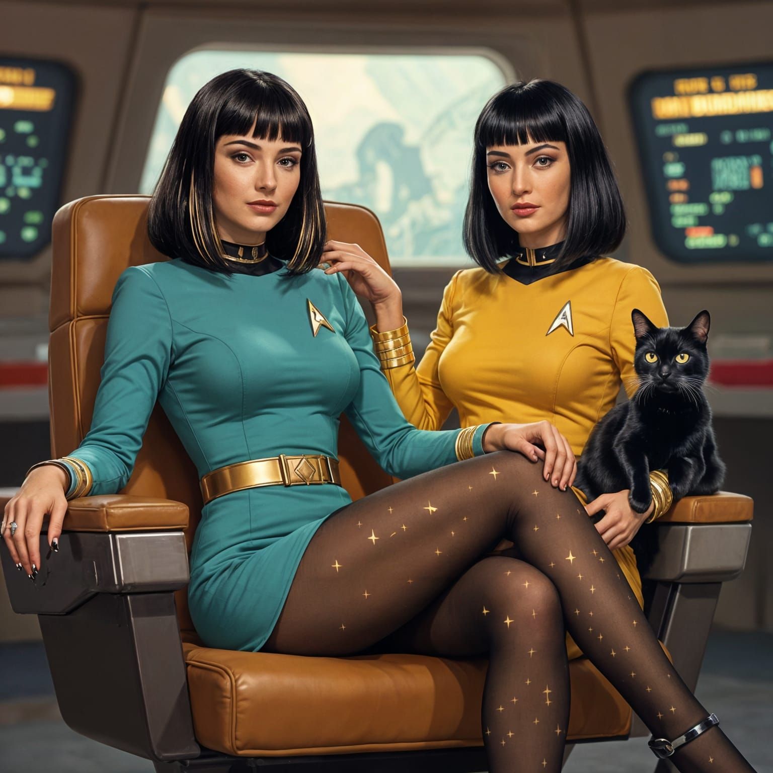 Goddess Isis in Star Trek Uniform with Black Cat