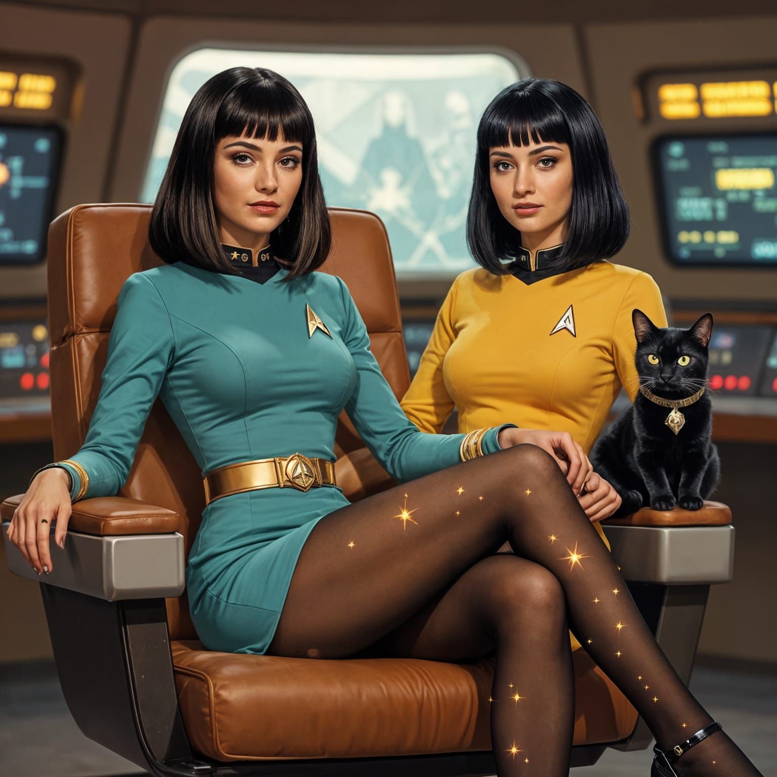 Isis in Star Trek Uniform Holding Black Cat