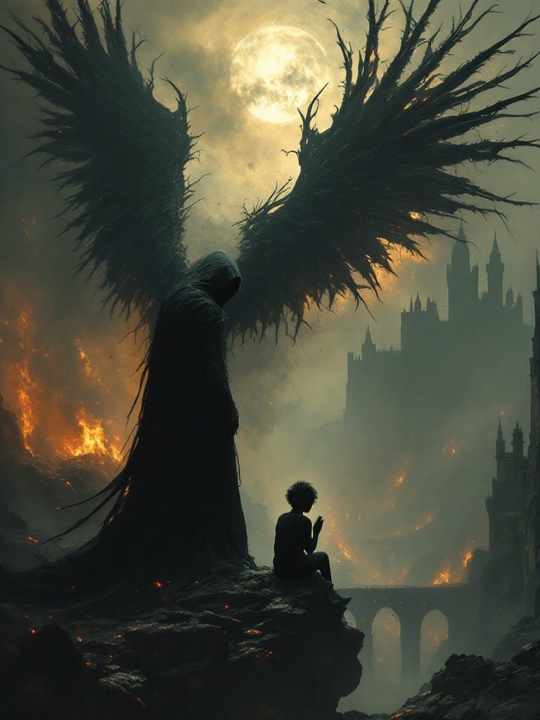 Solemn Fallen Angel Guides Souls Beyond