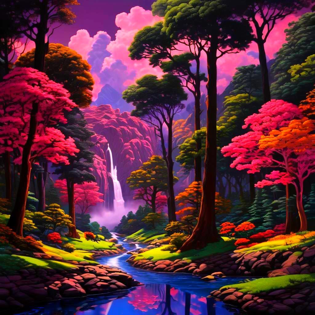 Electric Neon Fantasy Landscape in Photorealistic Style