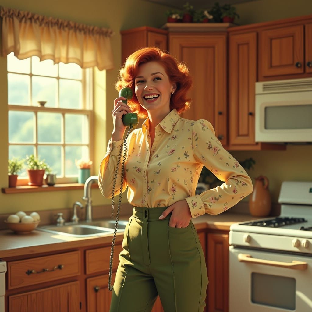 Warm 1970s Kitchen Scene with Nostalgic Charm