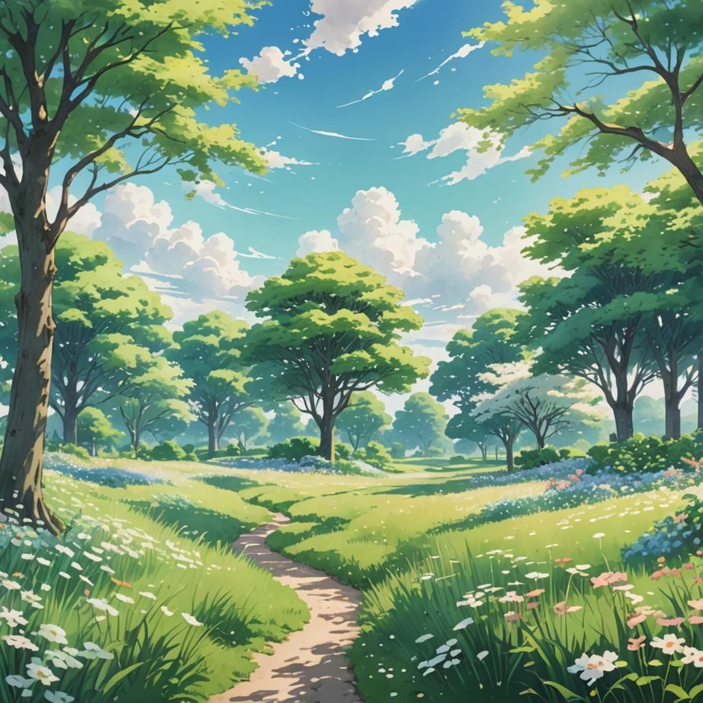Serene Anime Landscape in Watercolor Style