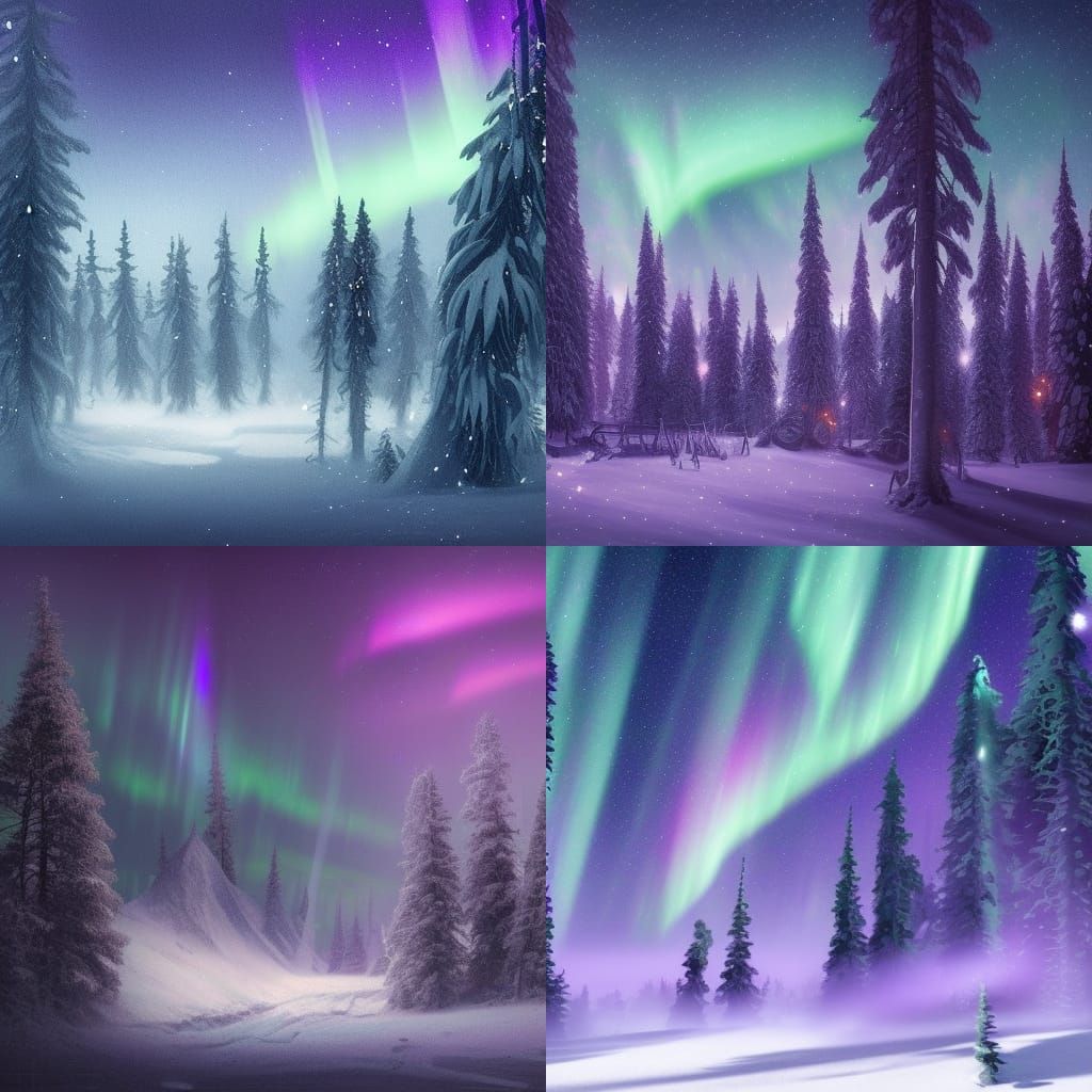 Aurora Borealis Over Frozen Forest: Fantasy Concept Art