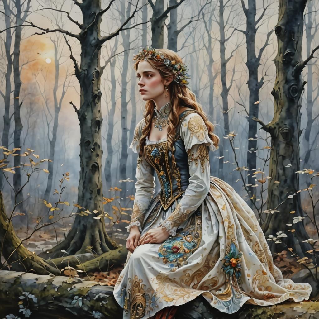 Detailed Antique Watercolor of Decaying Walls