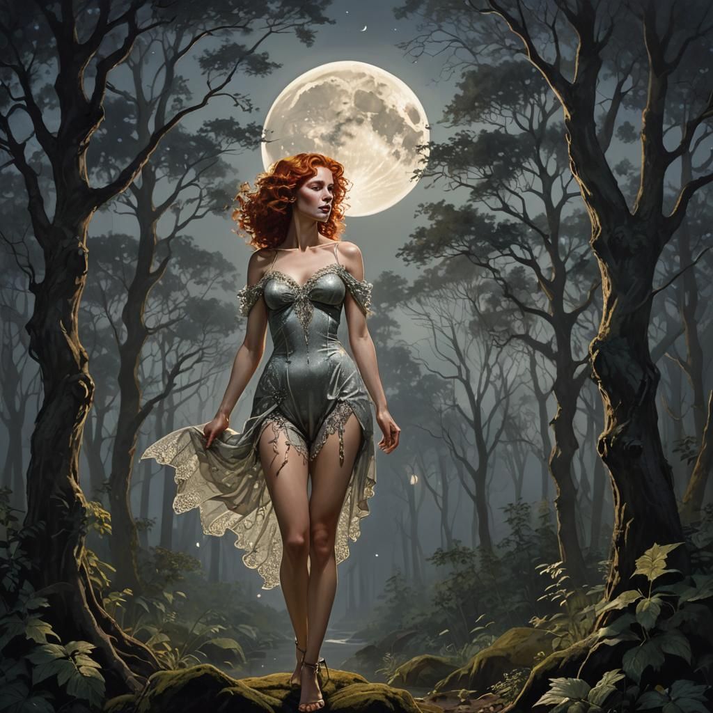Redheaded Dryad in Gothic Forest