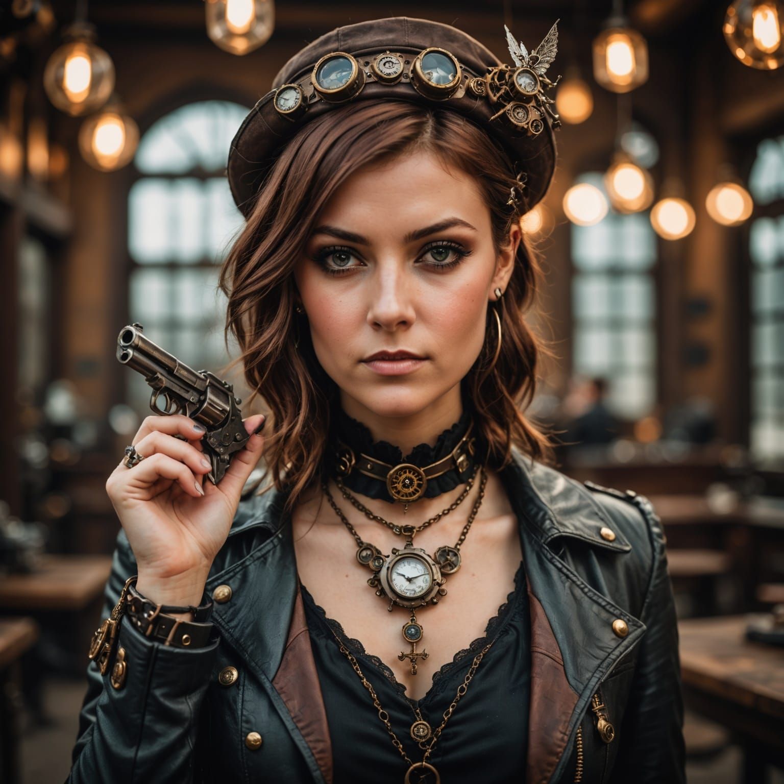 Steampunk Fairy Gangster with Gun and Necklace