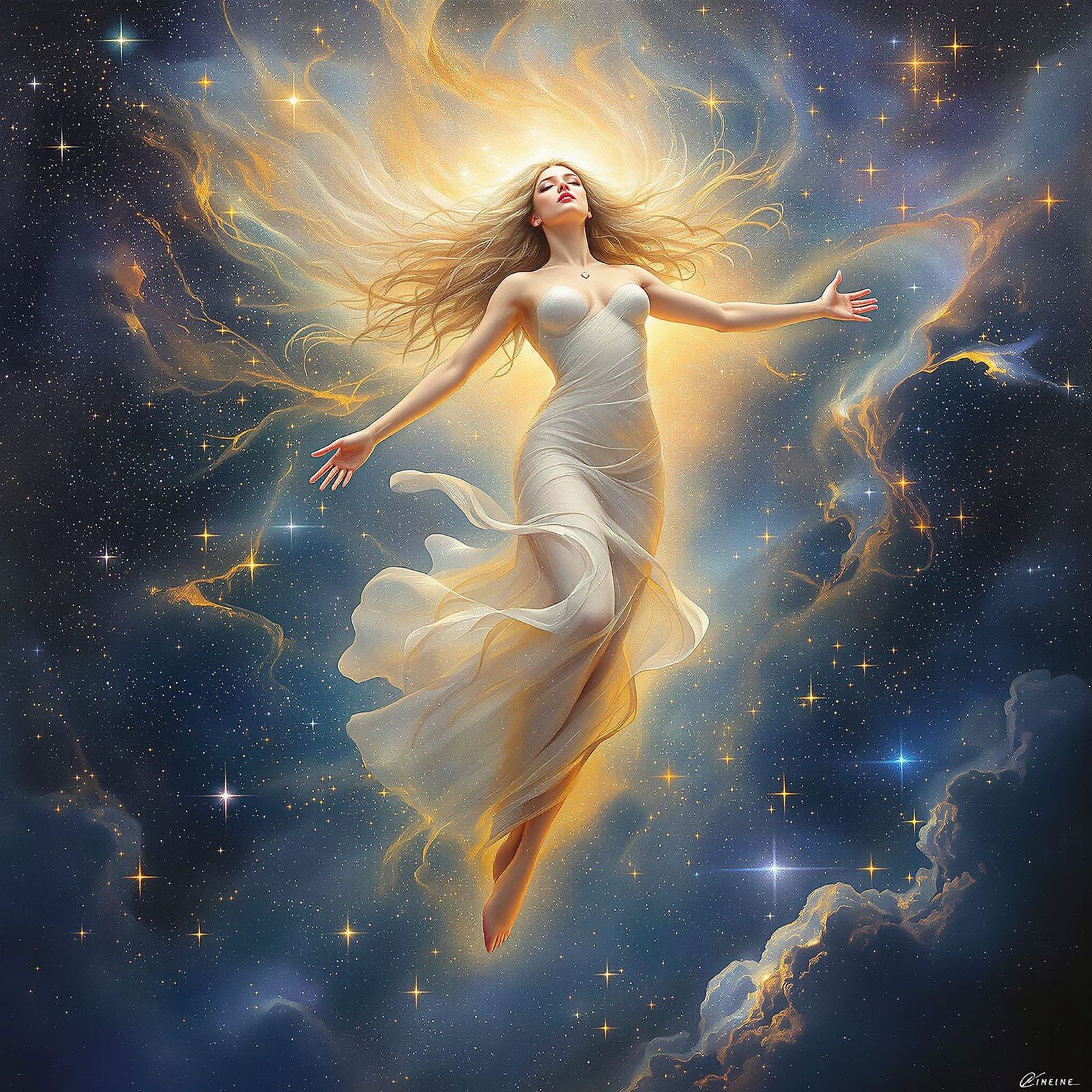 Celestial Goddess Descending from Starry Heavens