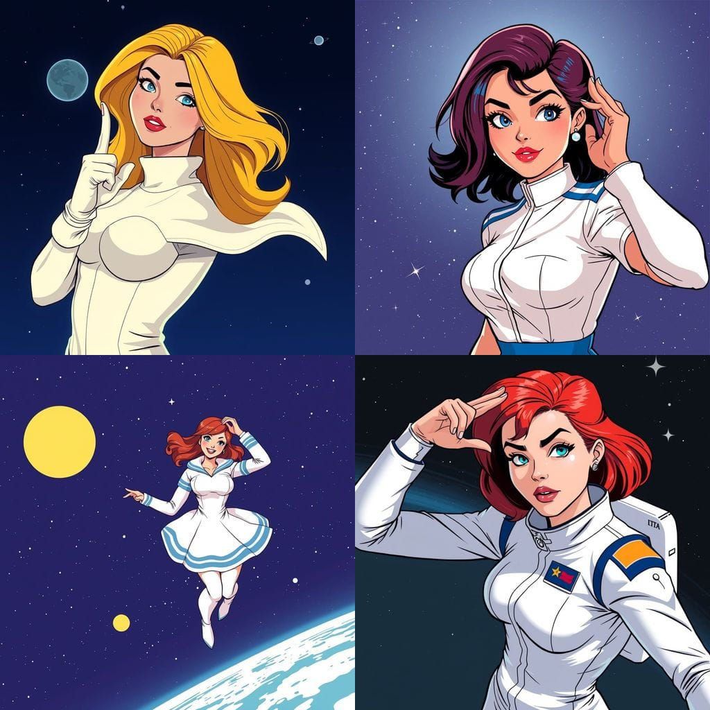 Vintage Comic Animation of Smiling Blonde Woman in Space Sui...