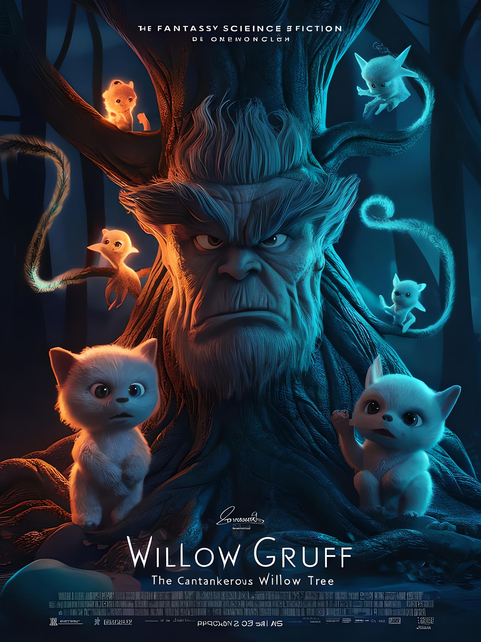 Grumpy Willow Tree Sci-Fi Movie Poster in 3D
