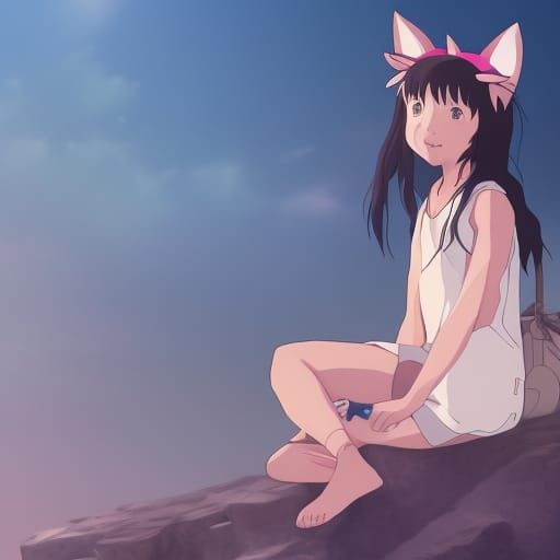 Anime Catgirl in Studio Ghibli Style