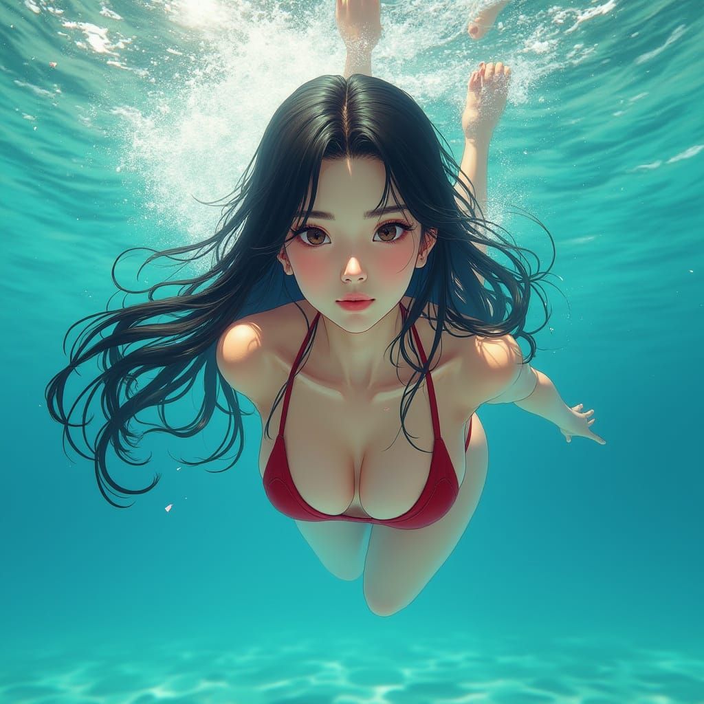 Realistic Japanese Beauty in Serene Ocean Scene