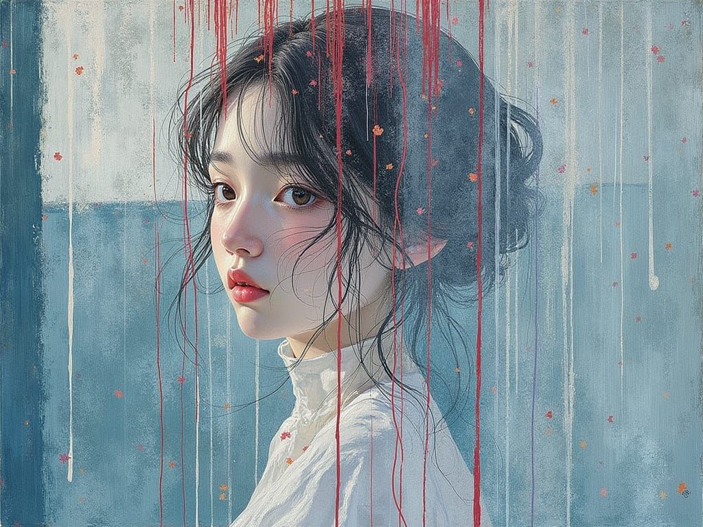 Serene Woman Ensnared by Destiny's Crimson Thread