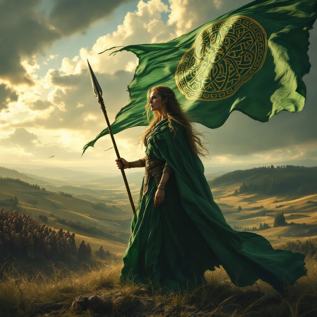 Boudica Inspires Troops in Windswept Landscape