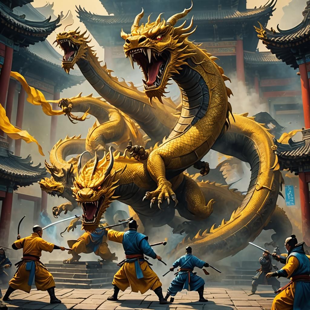Ninjas Fight Dragon in a Shaolin Temple