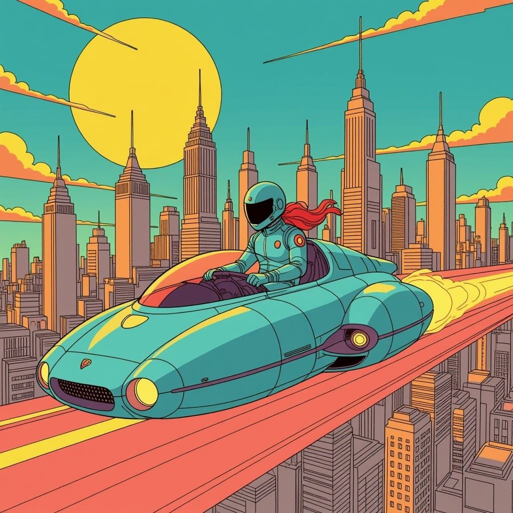 Ethereal City Rider in Moebius-Inspired Fantasy