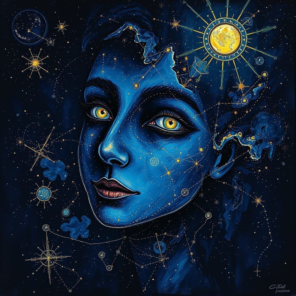 Celestial Face in the Starry Night Sky