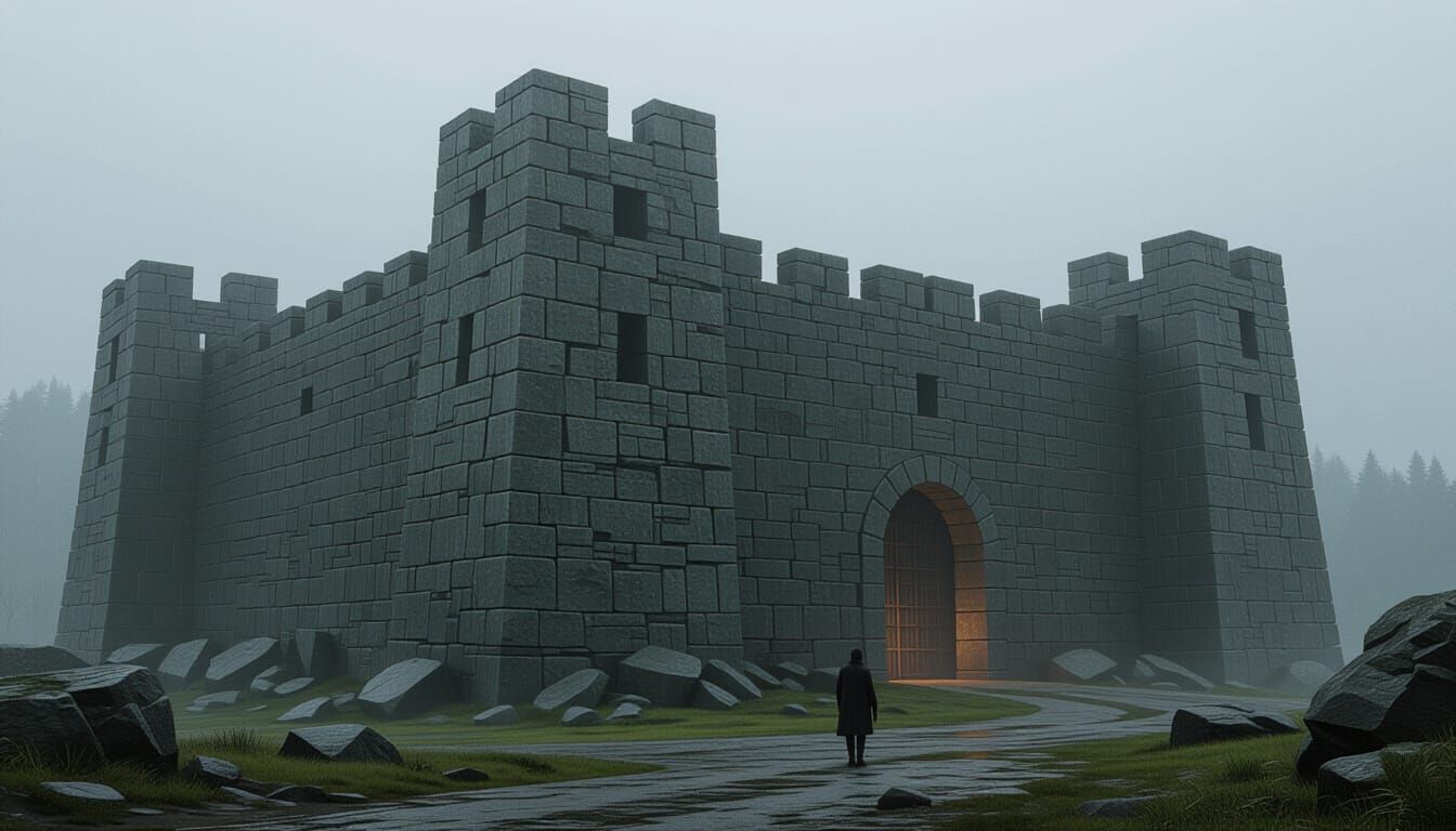 Medieval Stone Wall in Rustic Style