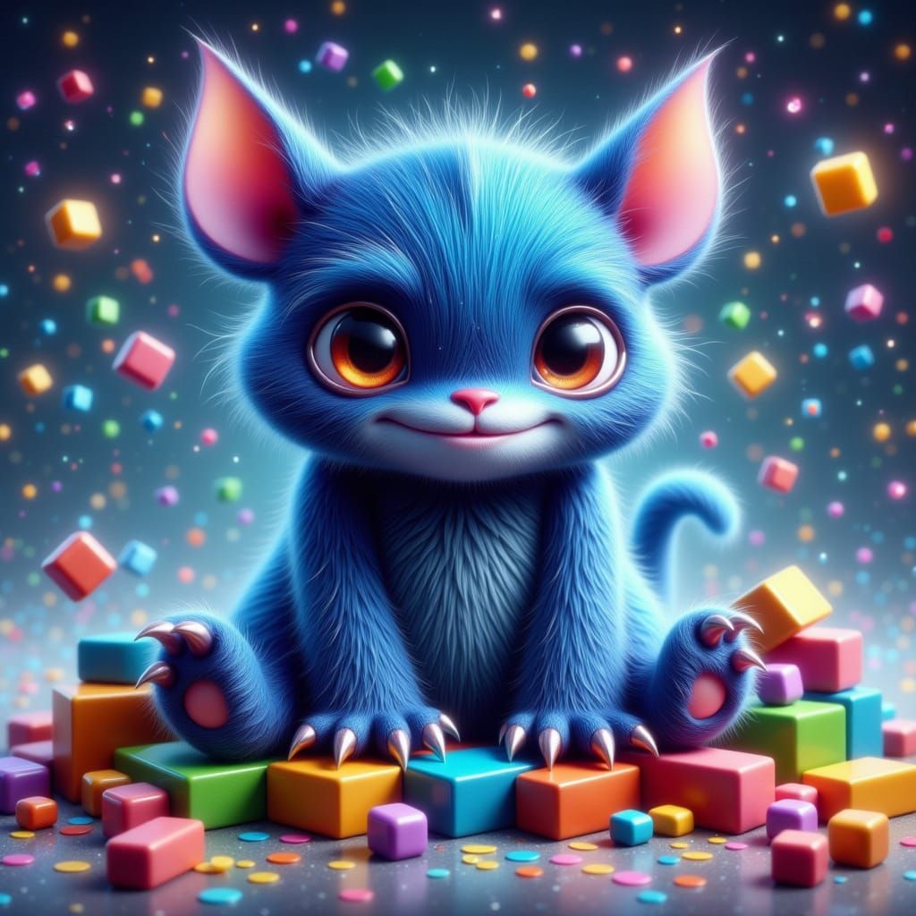 Whimsical Dark Blue Monster in a Fantastical Setting