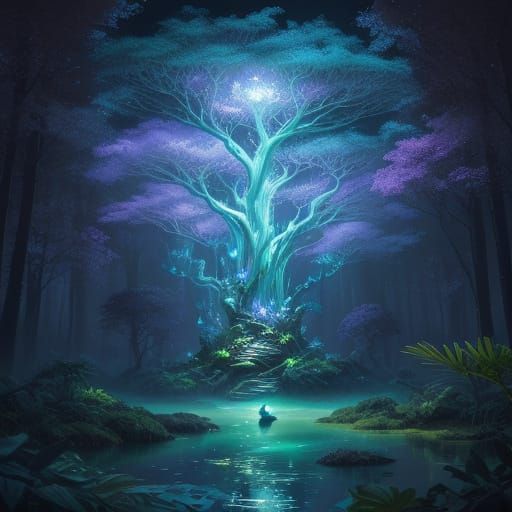 Mischievous Monkeys in Enchanted Bioluminescent Forest