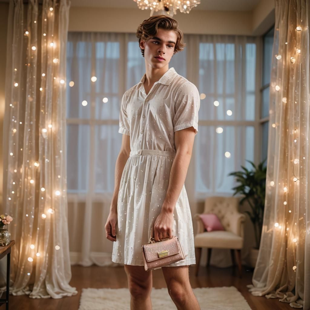High-Fashion Portrait of Boy in Babydoll Dress