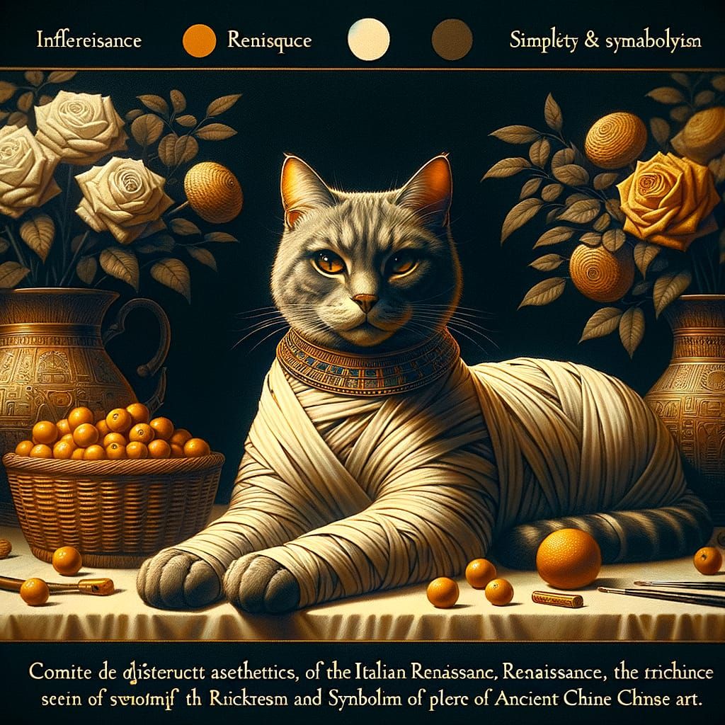 Egyptian Cat Mummy Portrait in Renaissance Baroque Style
