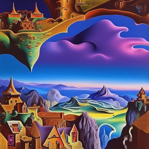 Surreal Mountain Village Inspired by Salvador Dali
