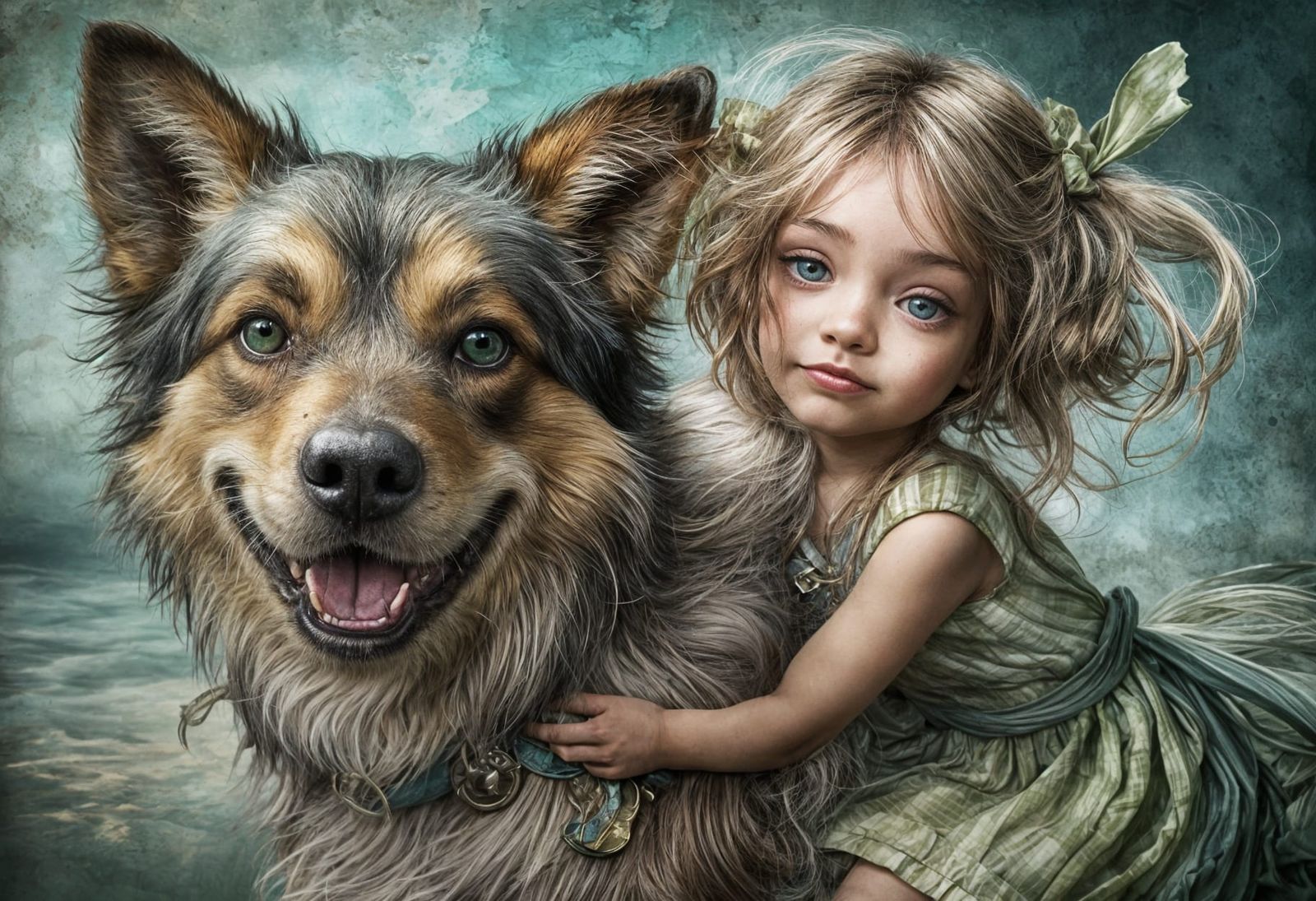 Girl and Dog in Whimsical Scrapbook Art