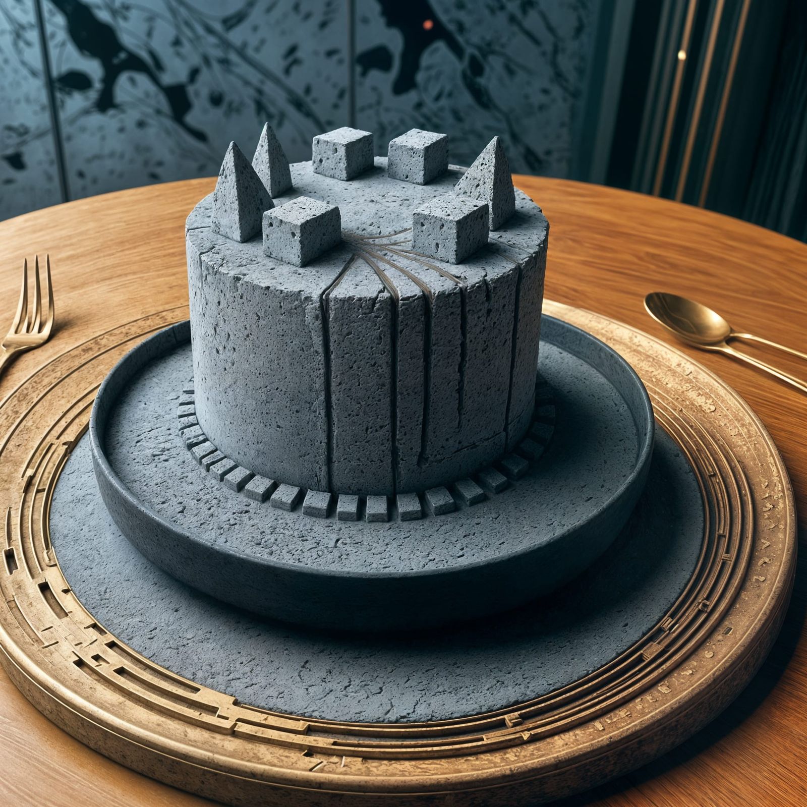 Chaotic Concrete Wedding Cake in Dark Biomechanical Style