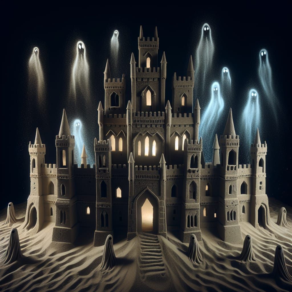 Haunted Sandcastle with Roaming Ghosts