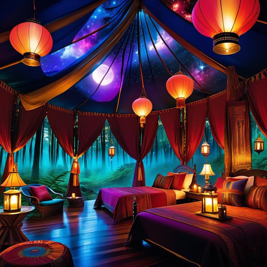 Fantasy Glamping Tent in Gouache Style