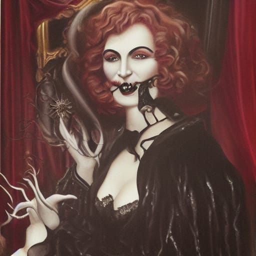 Gothic Vampire Mansion Oil Painting in Surrealist Style