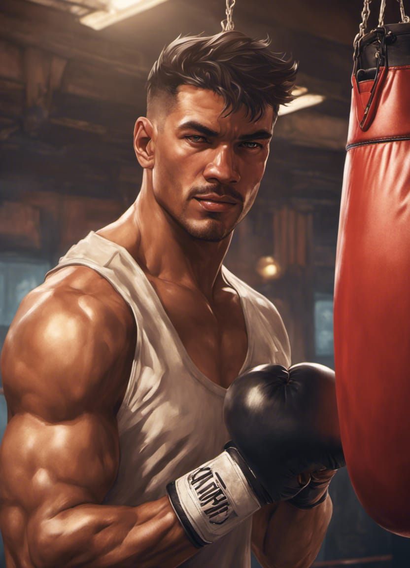 Smiling Boxer Training Portrait in Hyperrealistic Style